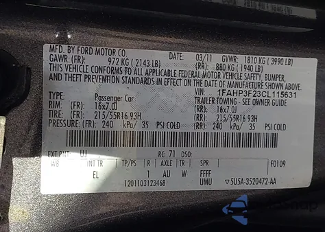 2012 Ford Focus Se from USA, damaged, VIN 1FAHP3F23CL115631